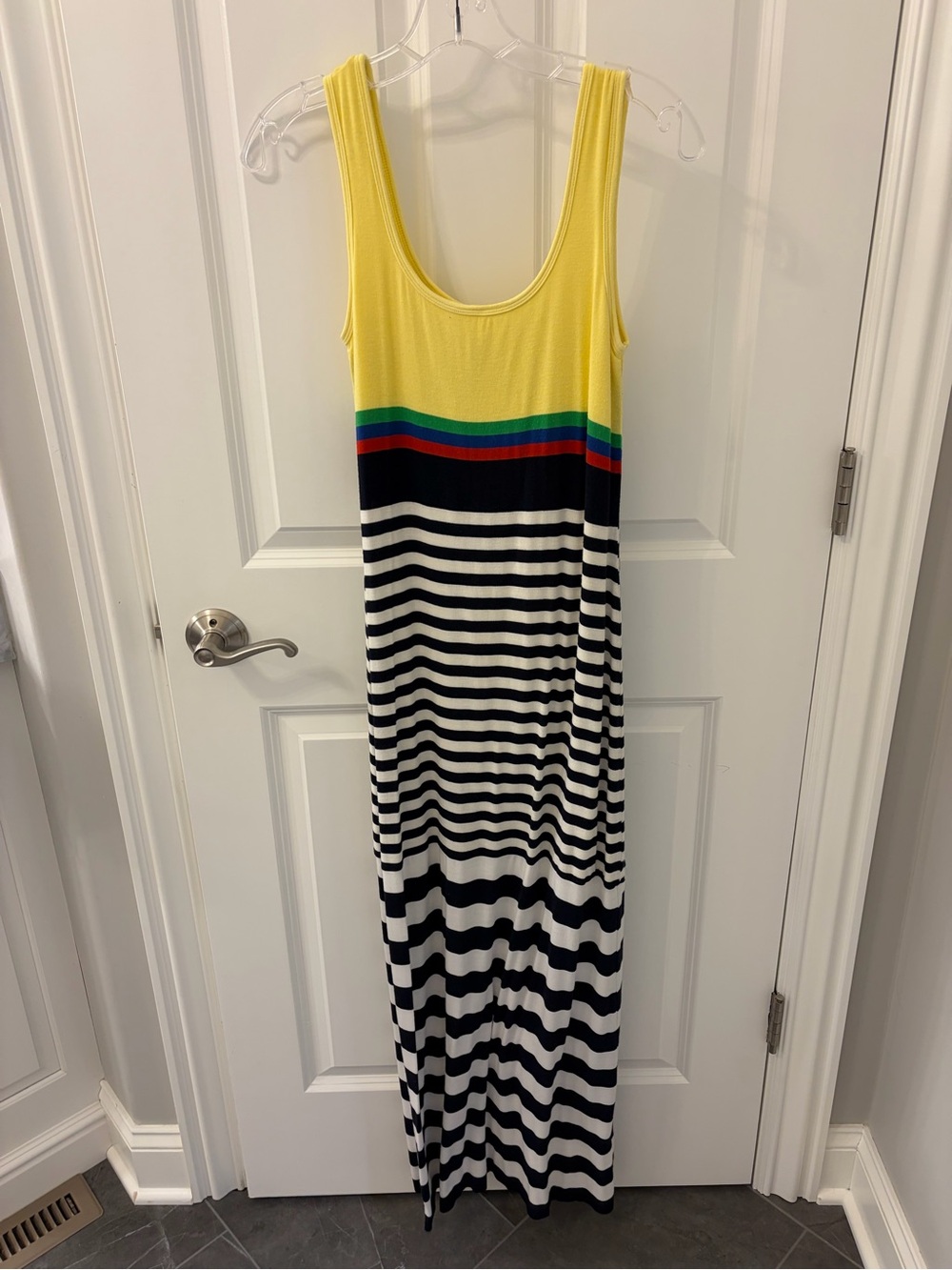 Bailey 44 Yellow Tank Maxi Dress with Rainbow Band and Black-White Stripes